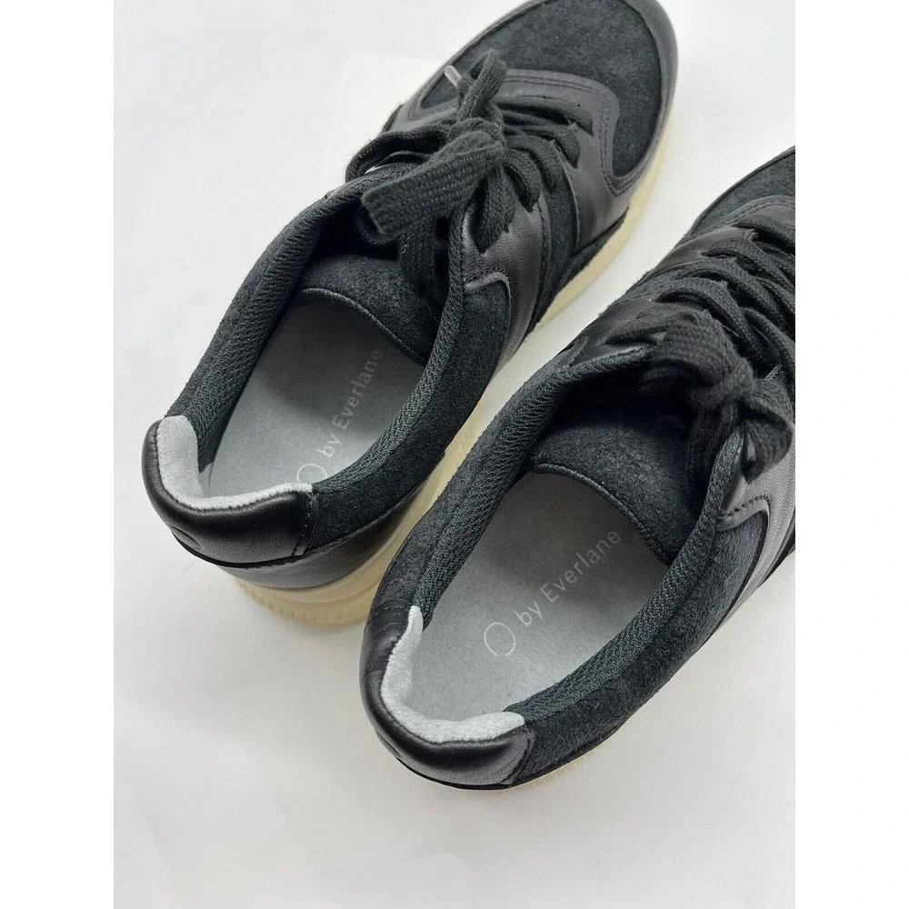 NWOB O By Everlane The Trainer Unisex Leather Black Low Top Sneakers W 7 M 5